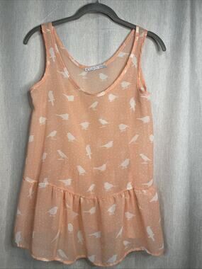 Rolla Coster - Women’s Size Small Pink Sleeveless Top - Bottom Ruffle/Bird Print